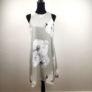 Calvin Klein Light Grey Floral Print Sleeveless A-Line Shift Dress Size 6